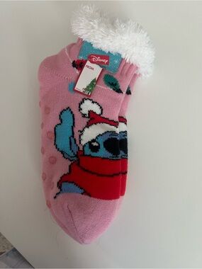Disney Women’s Pink Stitch Holiday Fuzzy Lining Slipper Socks